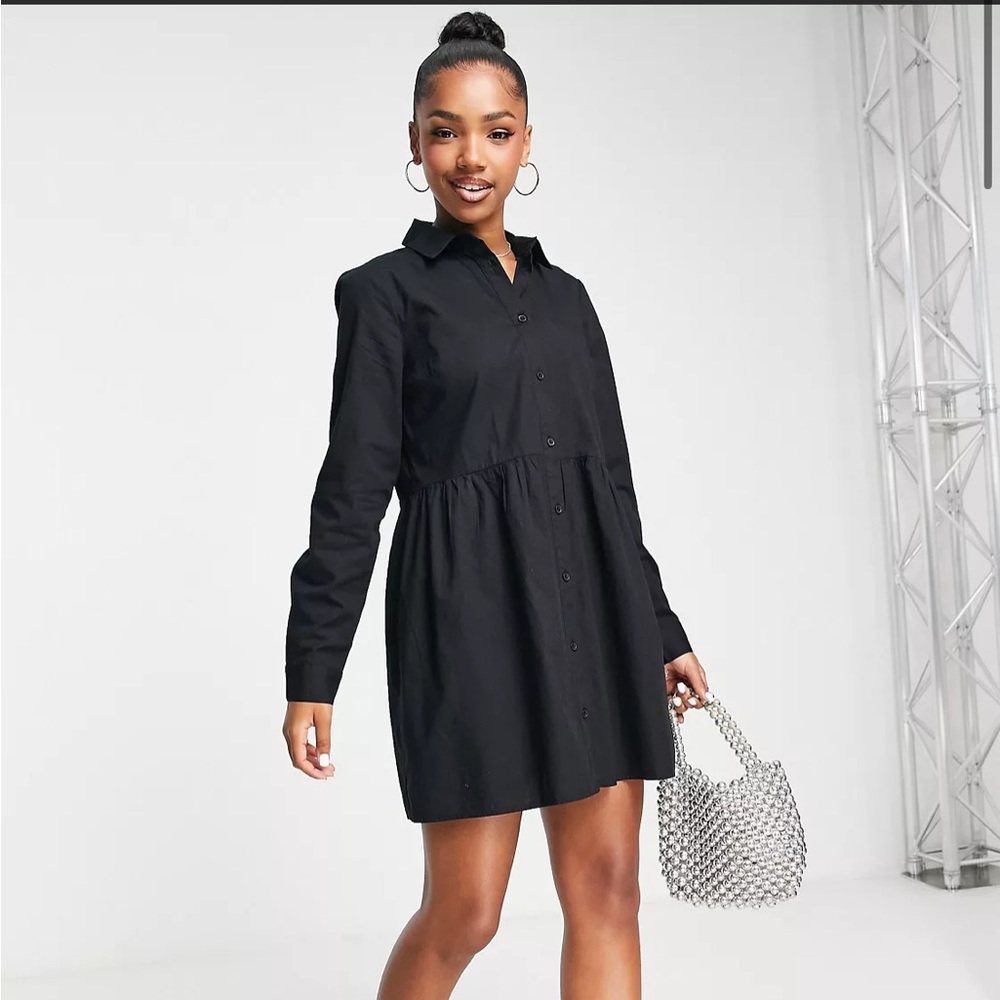 NWT ASOS DESIGN cotton mini smock shirt dress in black